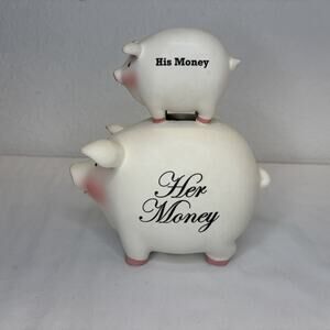 His Money Her Money Piggy Bank ceramic C.M. Redwine 2006, savings, corky, fun